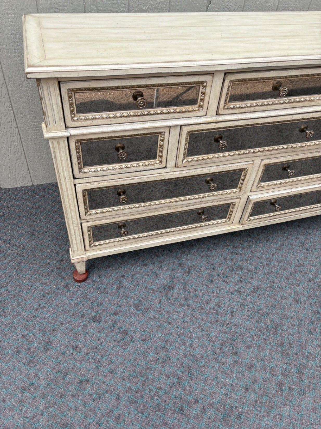 68005 Hooker Mirrored Dresser with Distressed Finish and Elegant Detailing
