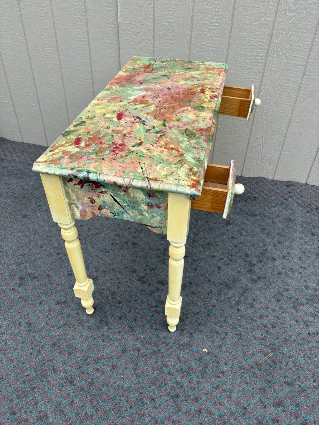 67986 Eclectic Painted Console Table with Turned Legs and Drawers