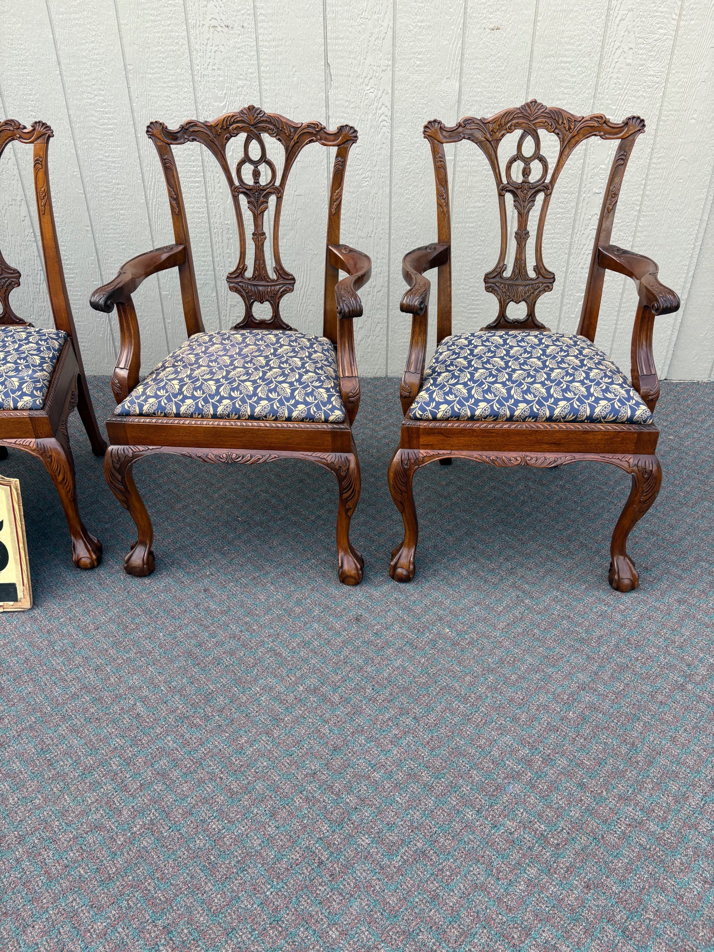 Set of 4 Chippendale Style Mahogany Dining Chairs with Upholstered Seats