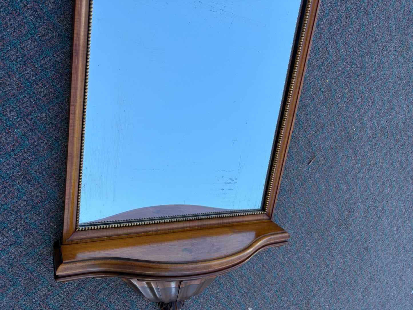 67419  Elegant Vintage Wall Mirror with Carved Wood Shelf