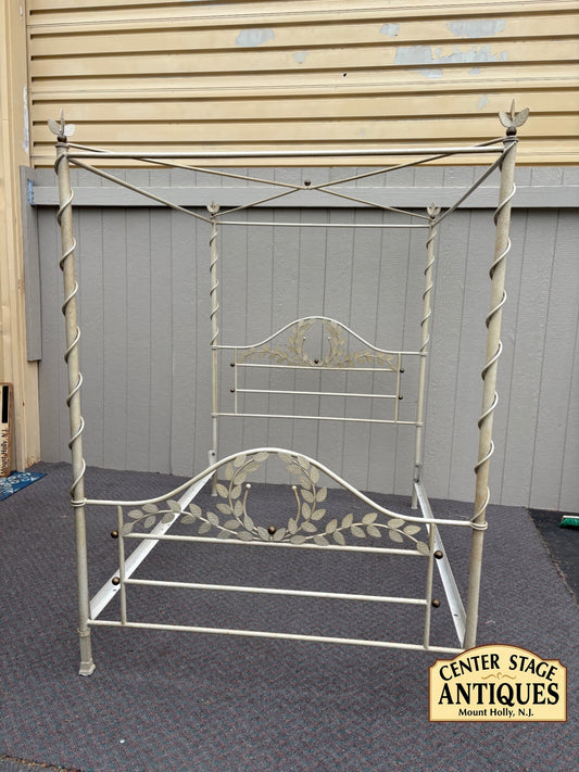 Vintage Iron Queen Size Canopy Bed with Leaf Motifs