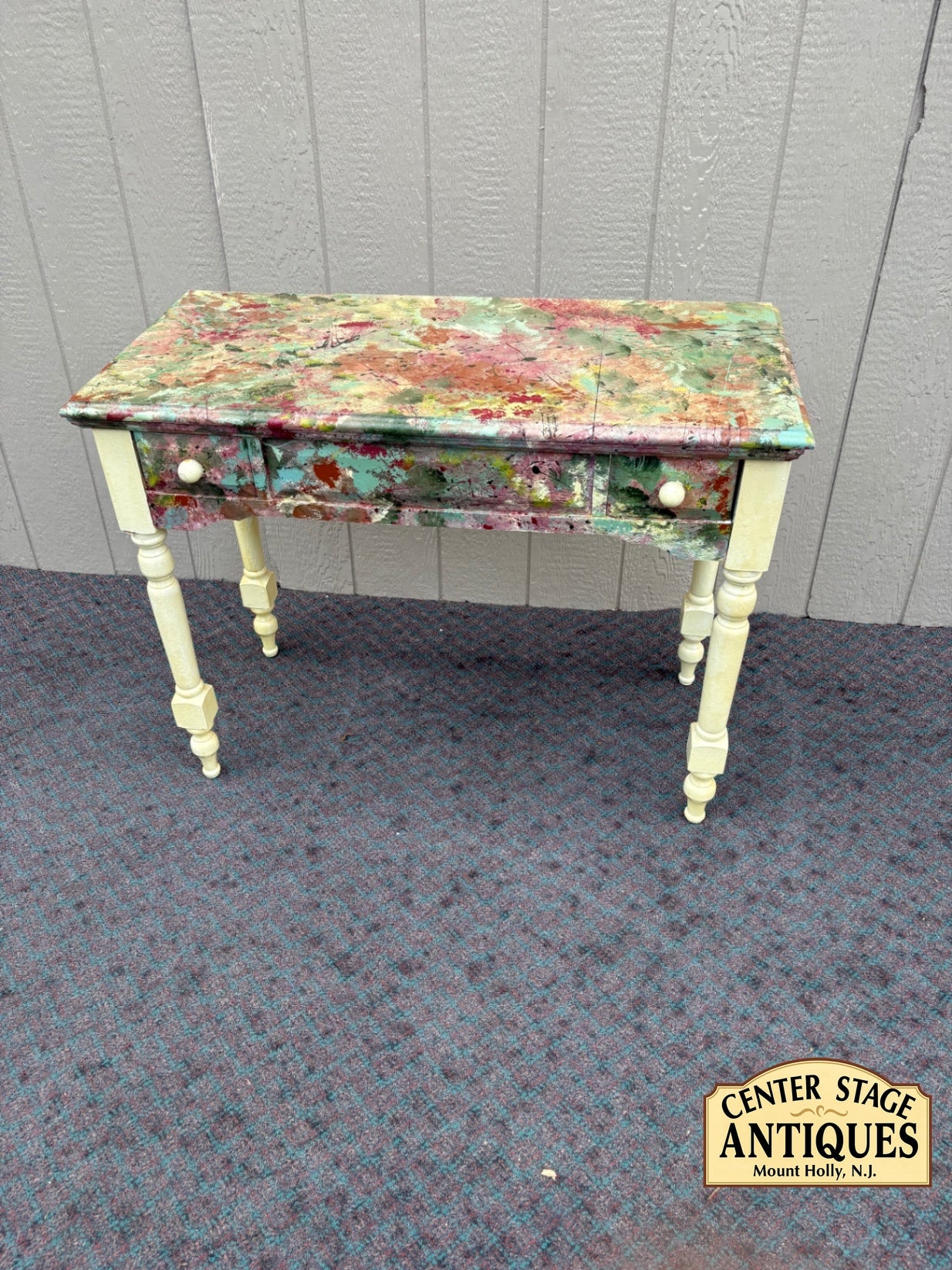 67986 Eclectic Painted Console Table with Turned Legs and Drawers