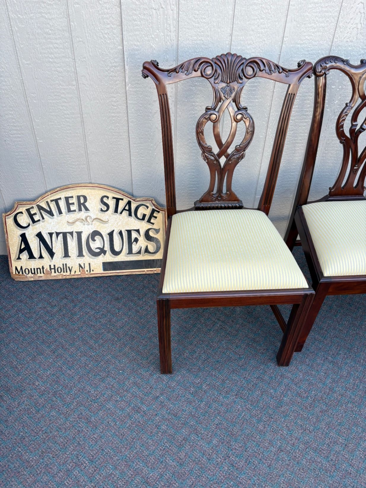 67641 Pair of Chippendale Style Mahogany Side Chairs with Upholstered Seats