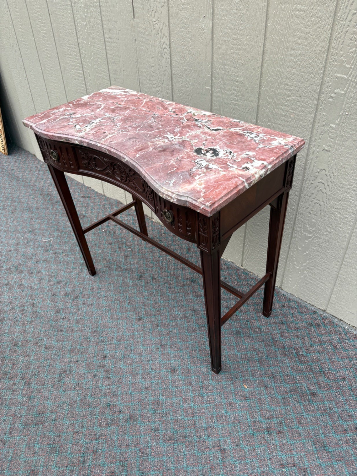Antique Console Table with Marble Top and Carved Details