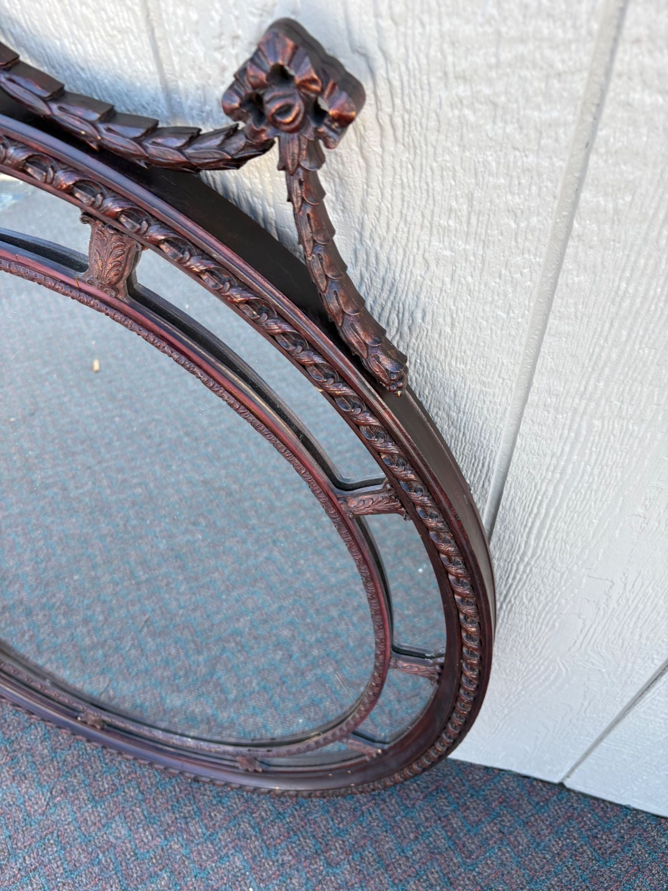 66933  Large Oval Mahogany Wall Mirror with Carved Swag Detailing