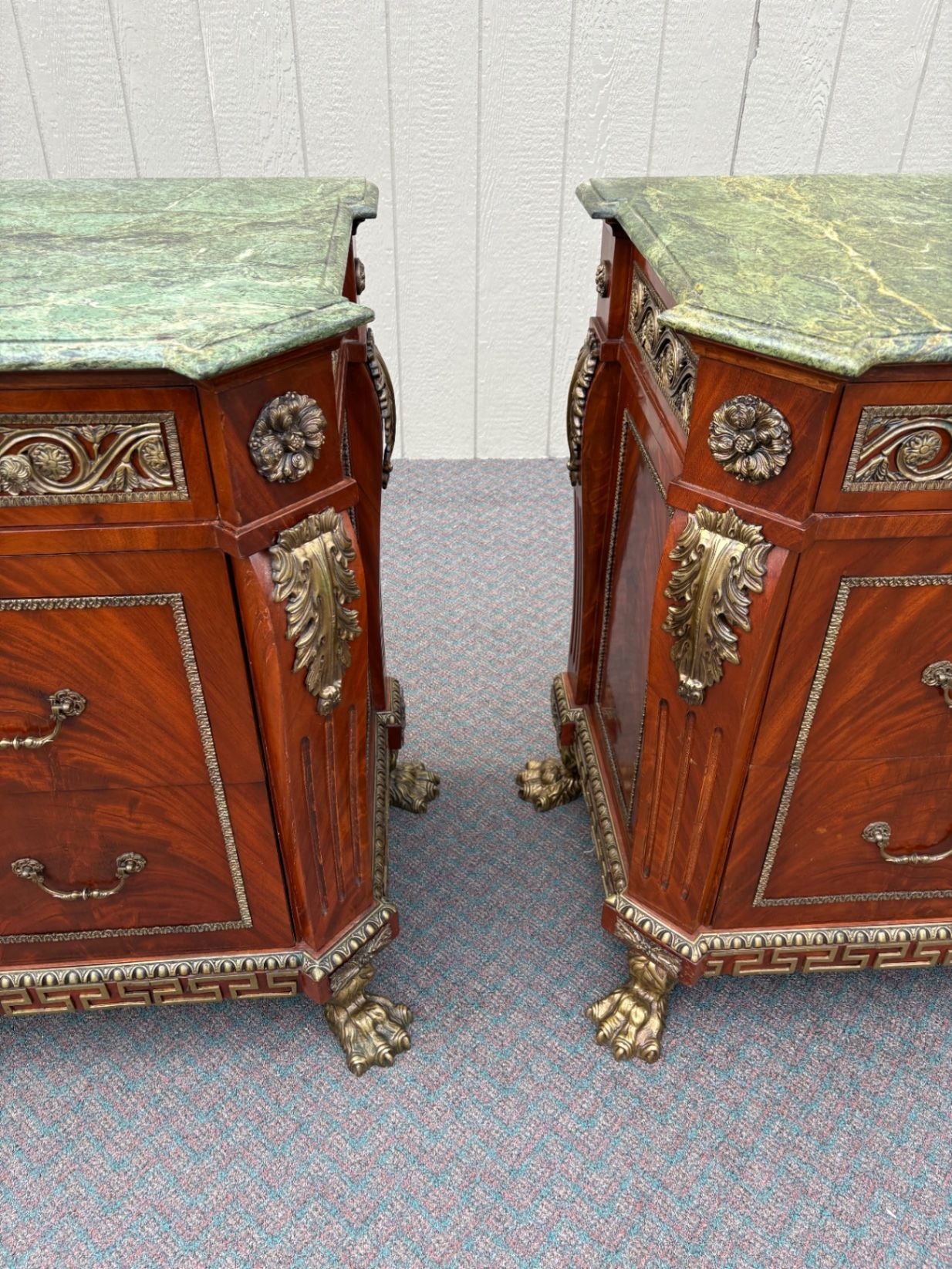 67521  Neoclassical Mahogany and Green Marble Sideboard with Claw Feet