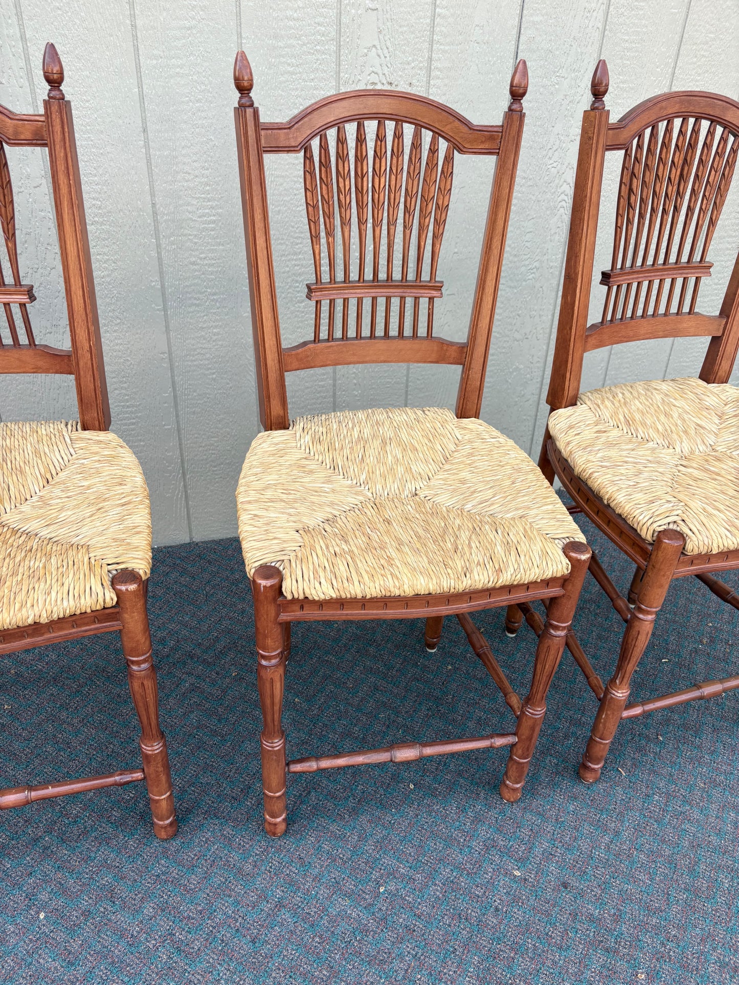 67720 Set of 3 Rustic French Country Barstools with Rush Seats