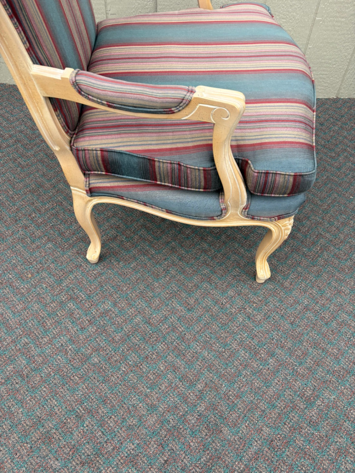 67763 Pair of Lane French Provincial Armchairs with Striped Upholstery