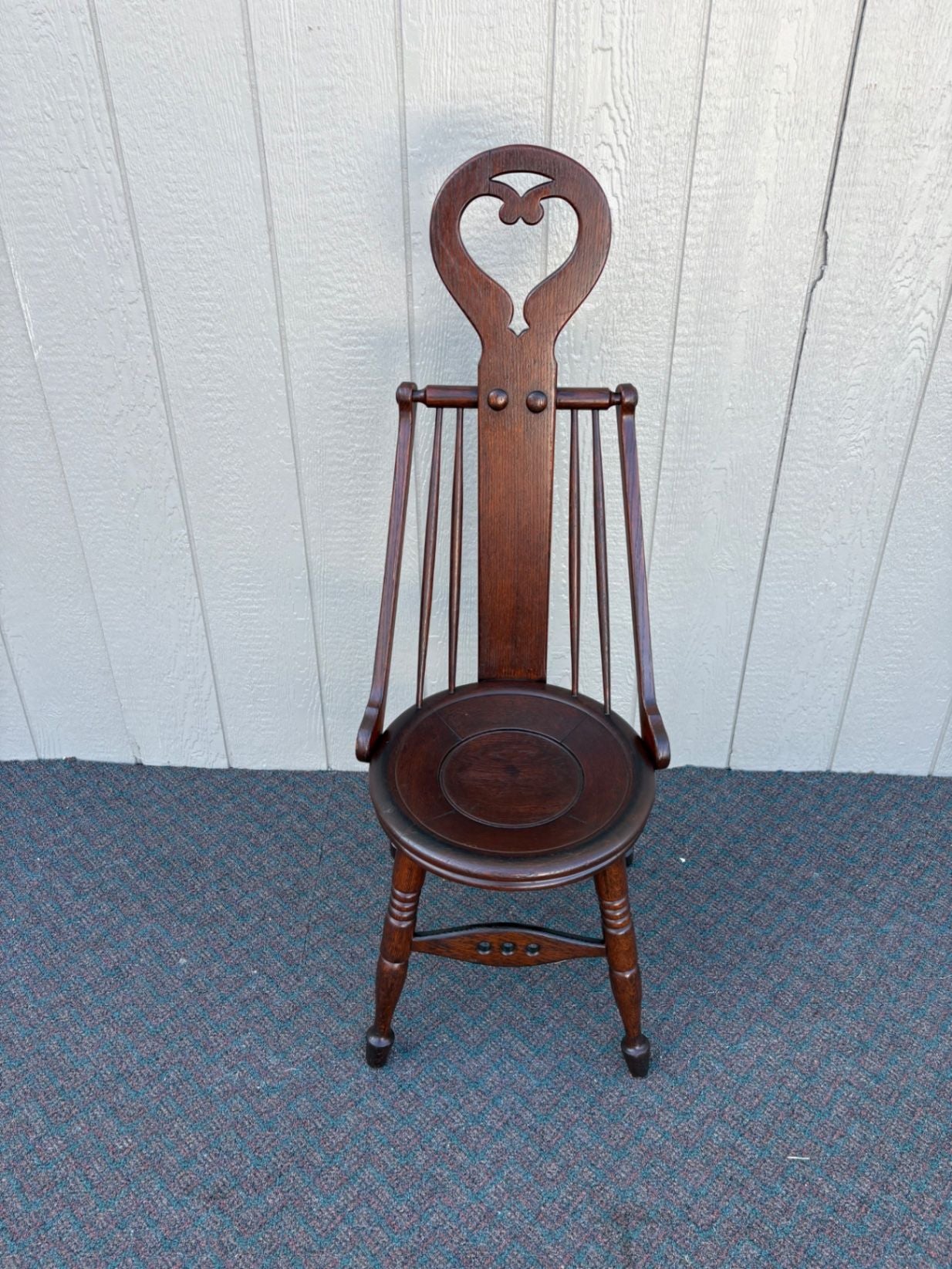 67412  Victorian Hunzinger Style Oak Side Chair with Heart Back