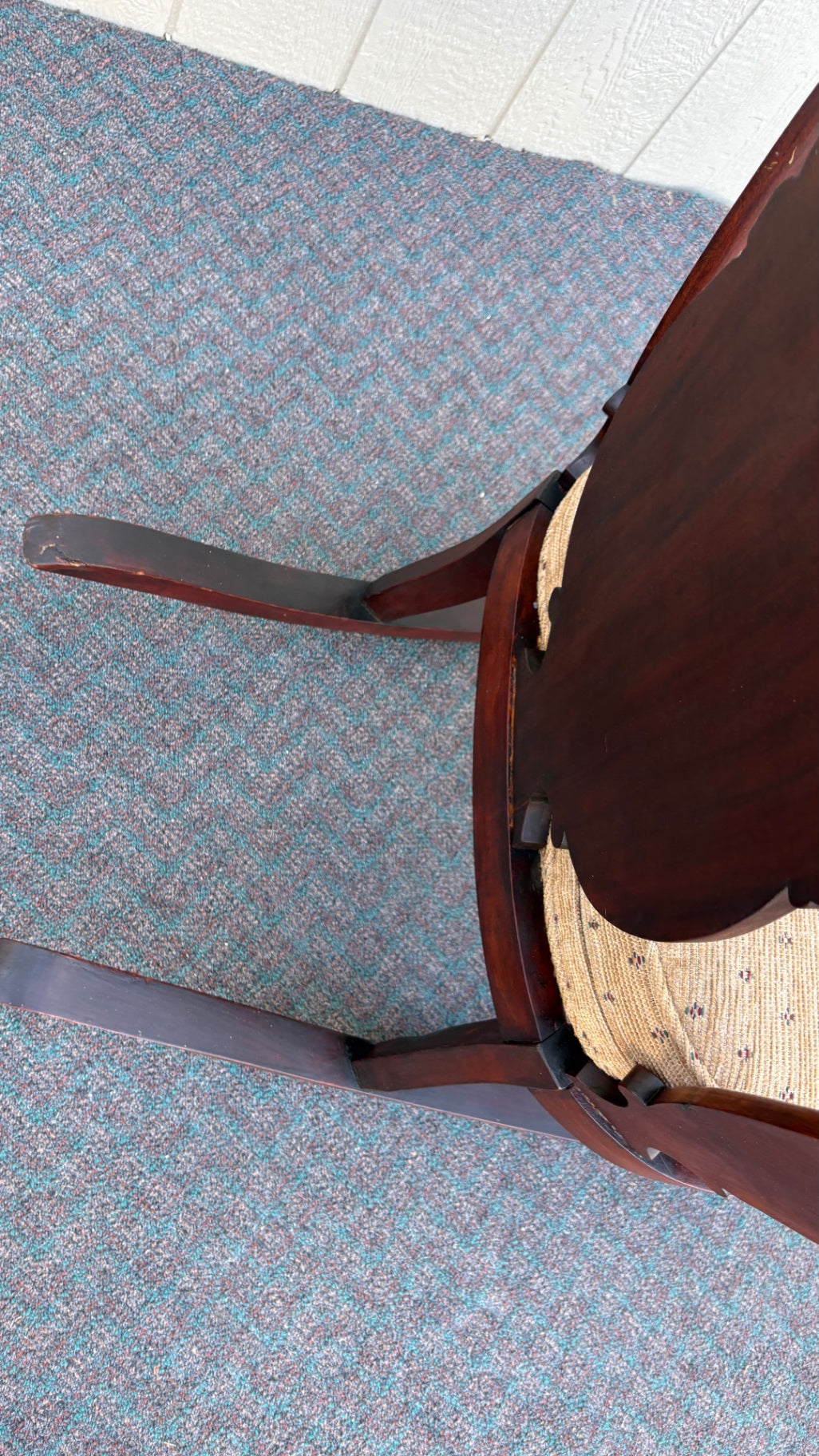 Victorian Mahogany Rocking Chair with Carved Bust Details