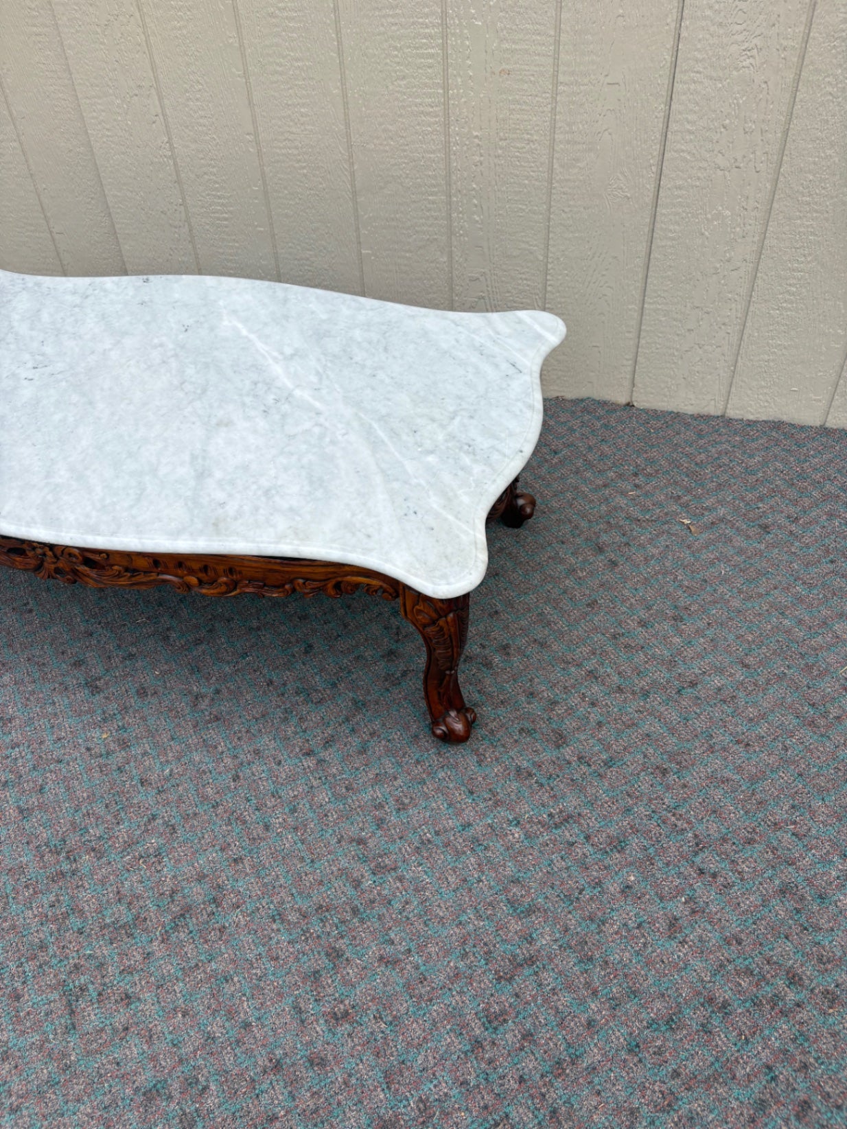 67904 Antique French Carved Coffee Table with Marble Top