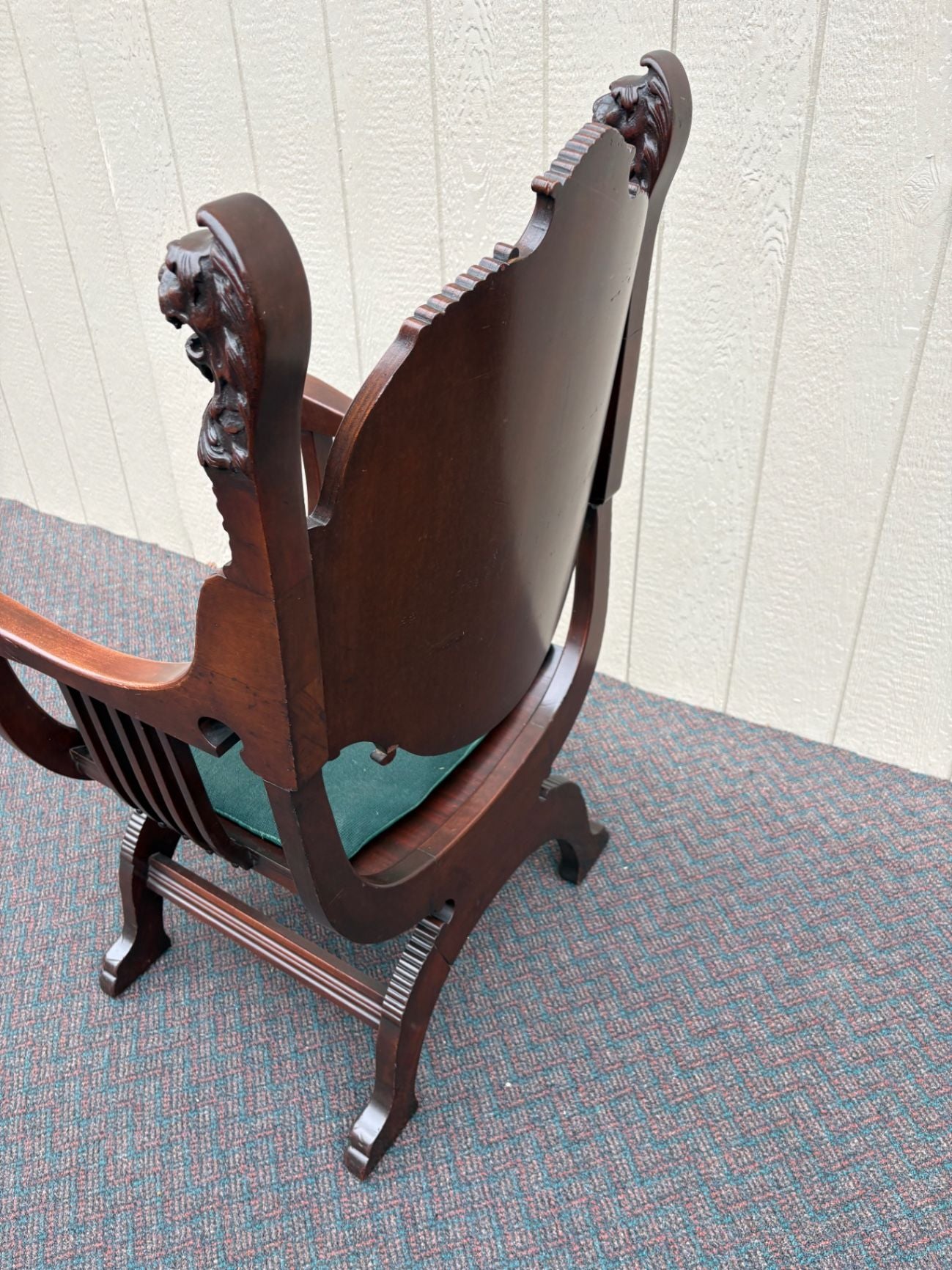 67546 Victorian Mahogany Lion Armchair with Intricate Carvings