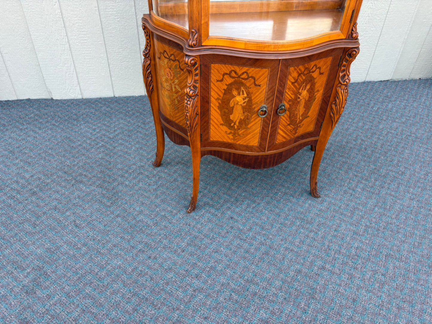 67807  Elegant Inlaid Curio Cabinet with Glass Display Shelves