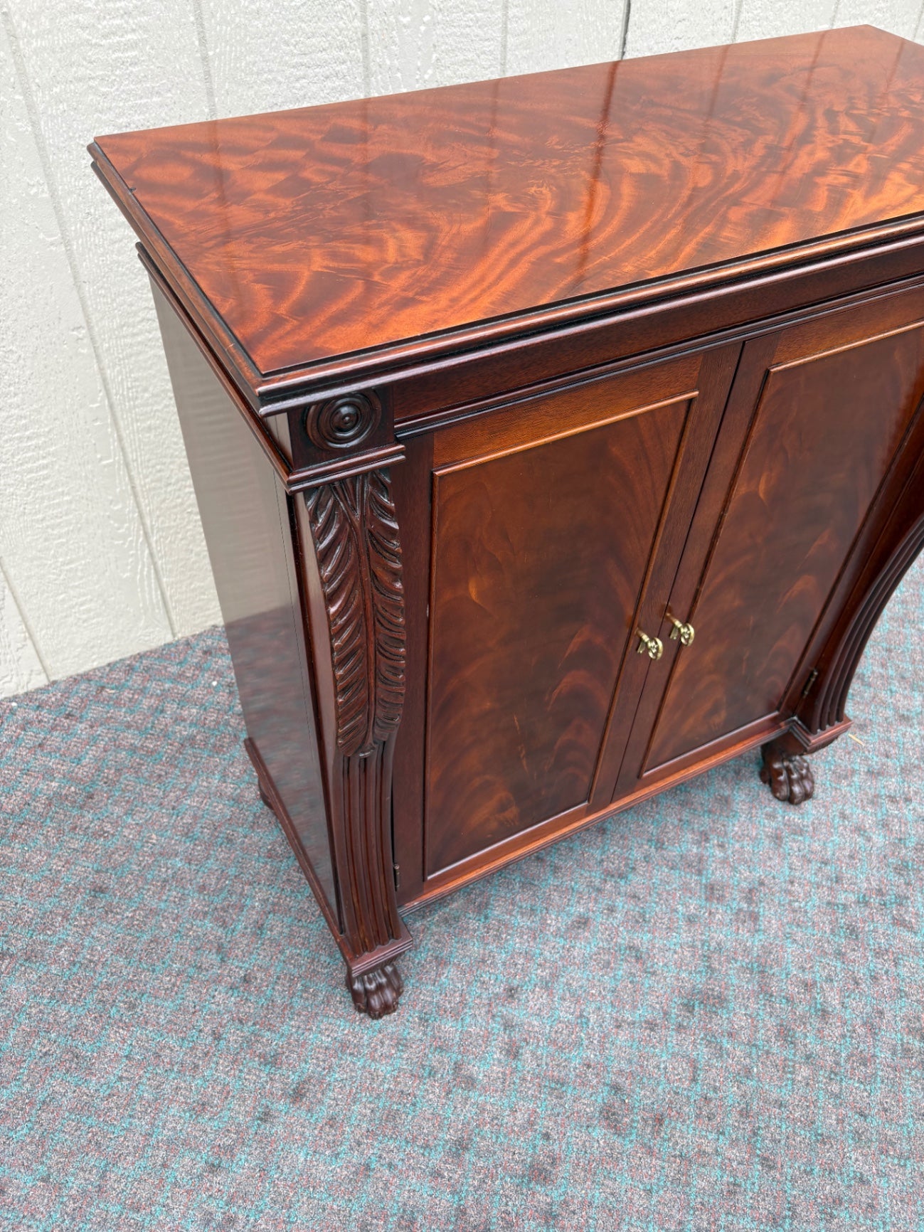68003 Antique Mahogany Cabinet with Claw Feet and Carved Details