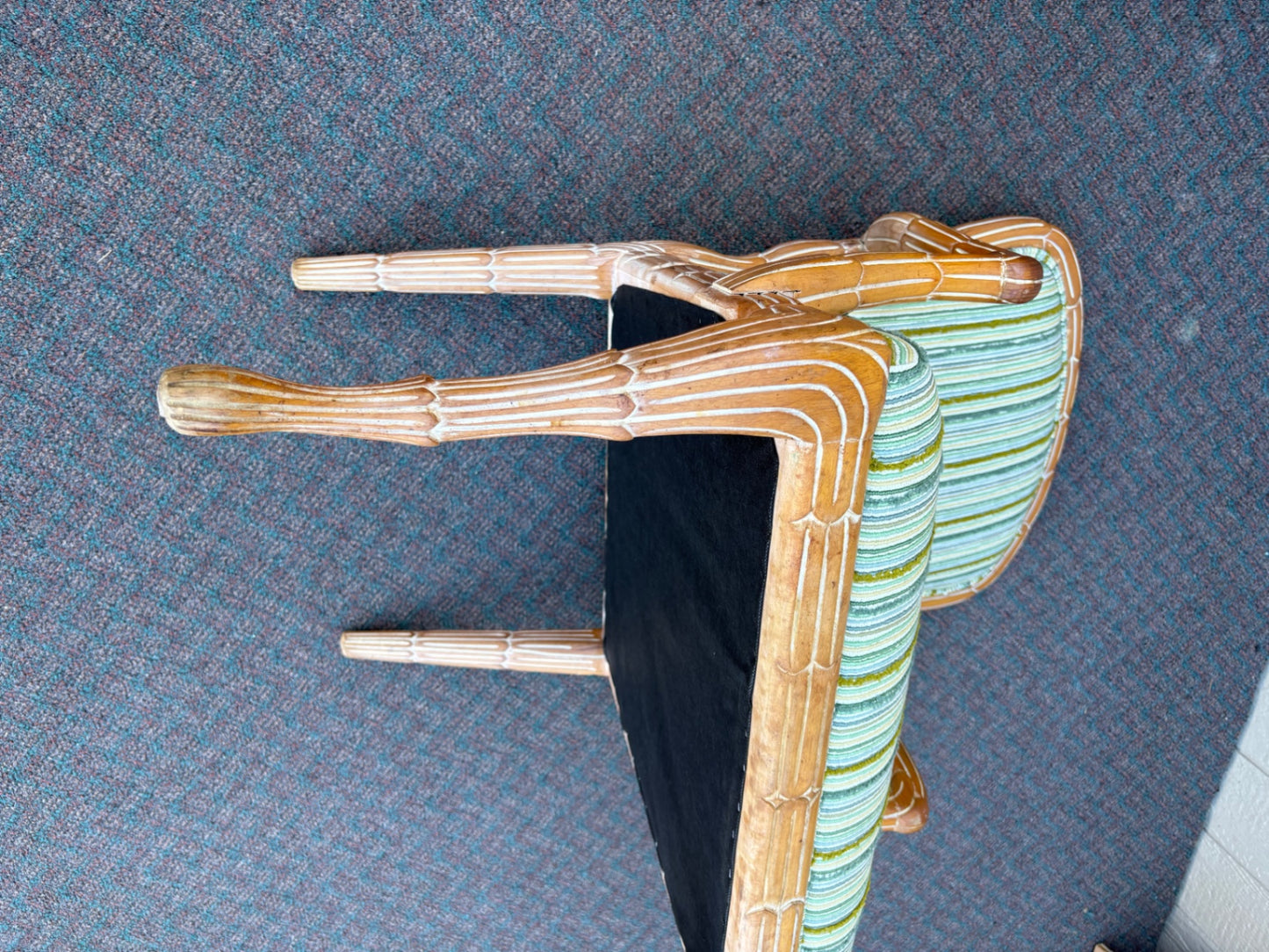 67613  Pair of Vintage Rattan Armchairs with Striped Upholstery
