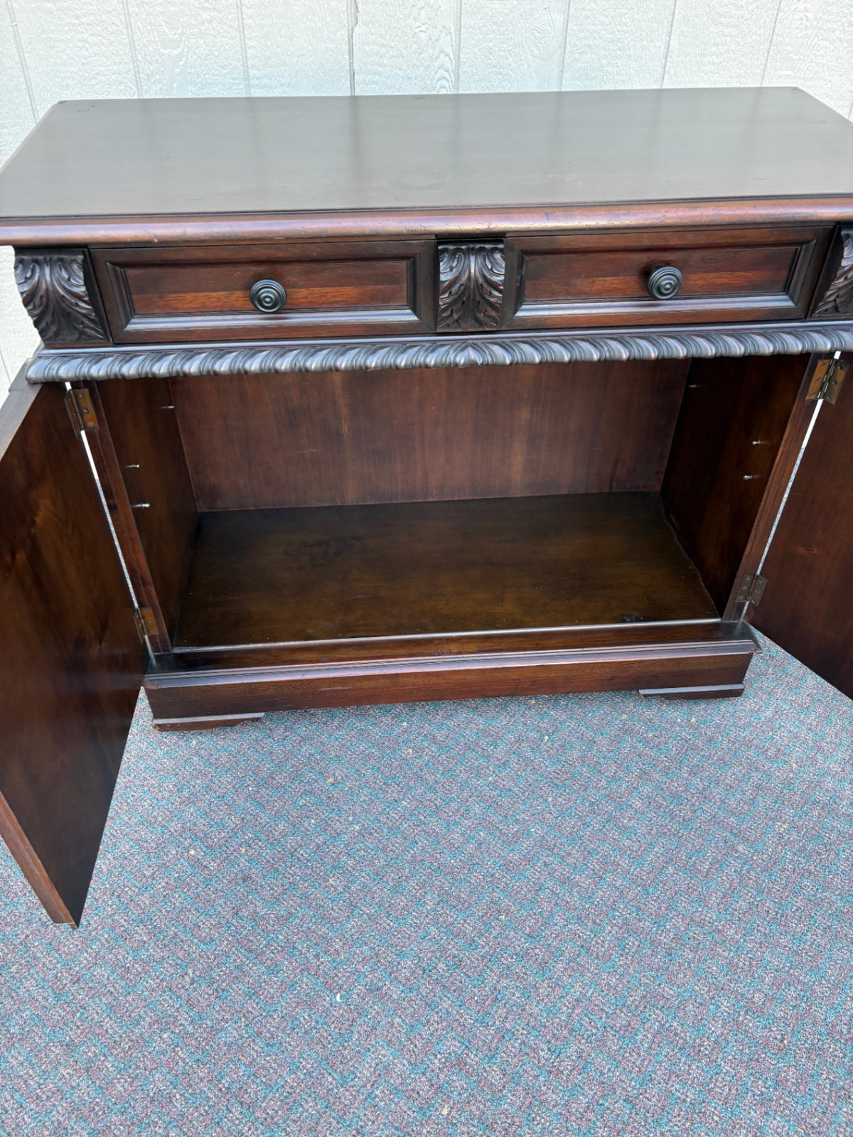 68013  Antique Mahogany Cabinet with Ornate Carved Details