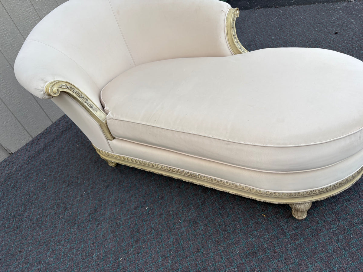 68137 Elegant Schnadig Chaise Lounge with Cream Upholstery and Ornate Trim