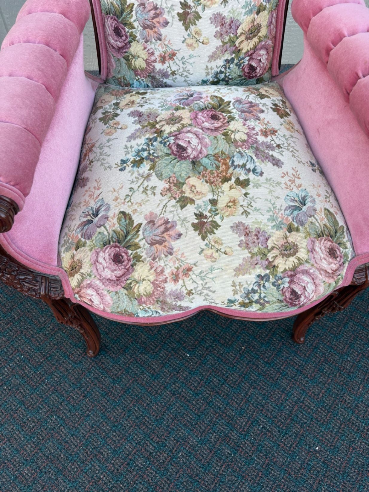 67494  Pair of Decorator Revival Armchairs with Floral Upholstery Seat 20"H