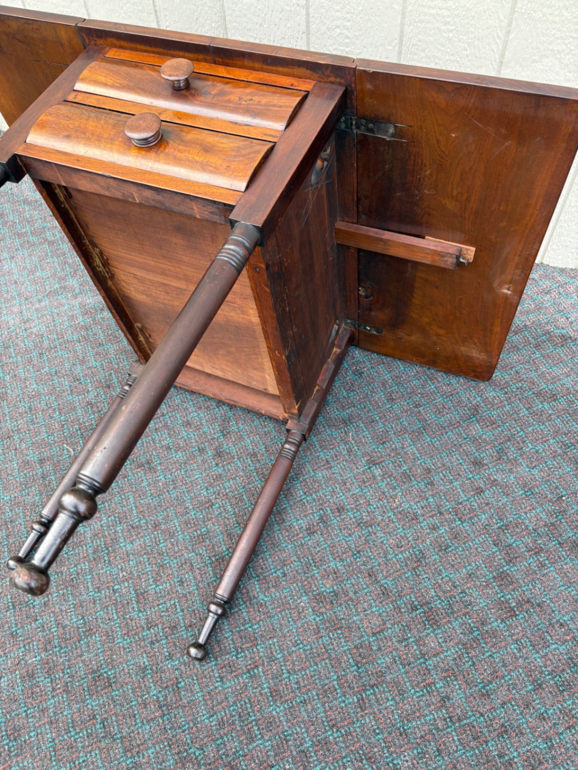 67916 Antique Drop Leaf Table with Two Drawers, Mahogany Finish