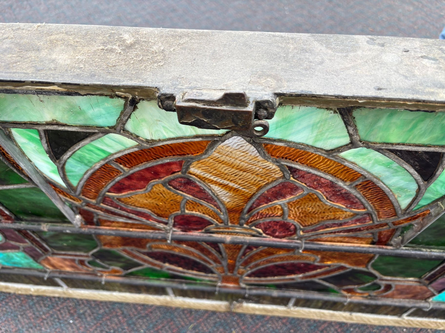 67487 Antique Art Nouveau Stained Glass Window with Floral Motif
