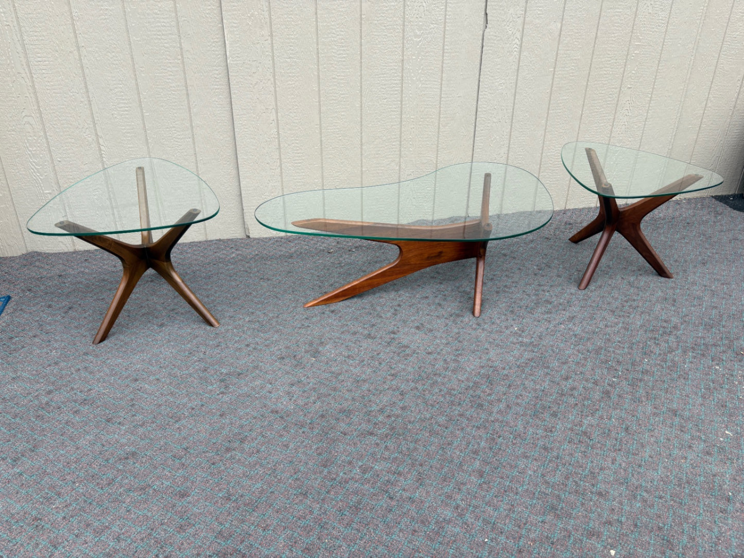 68052 Mid-Century Modern Glass Top Coffee Table with Sculptural Wood Base