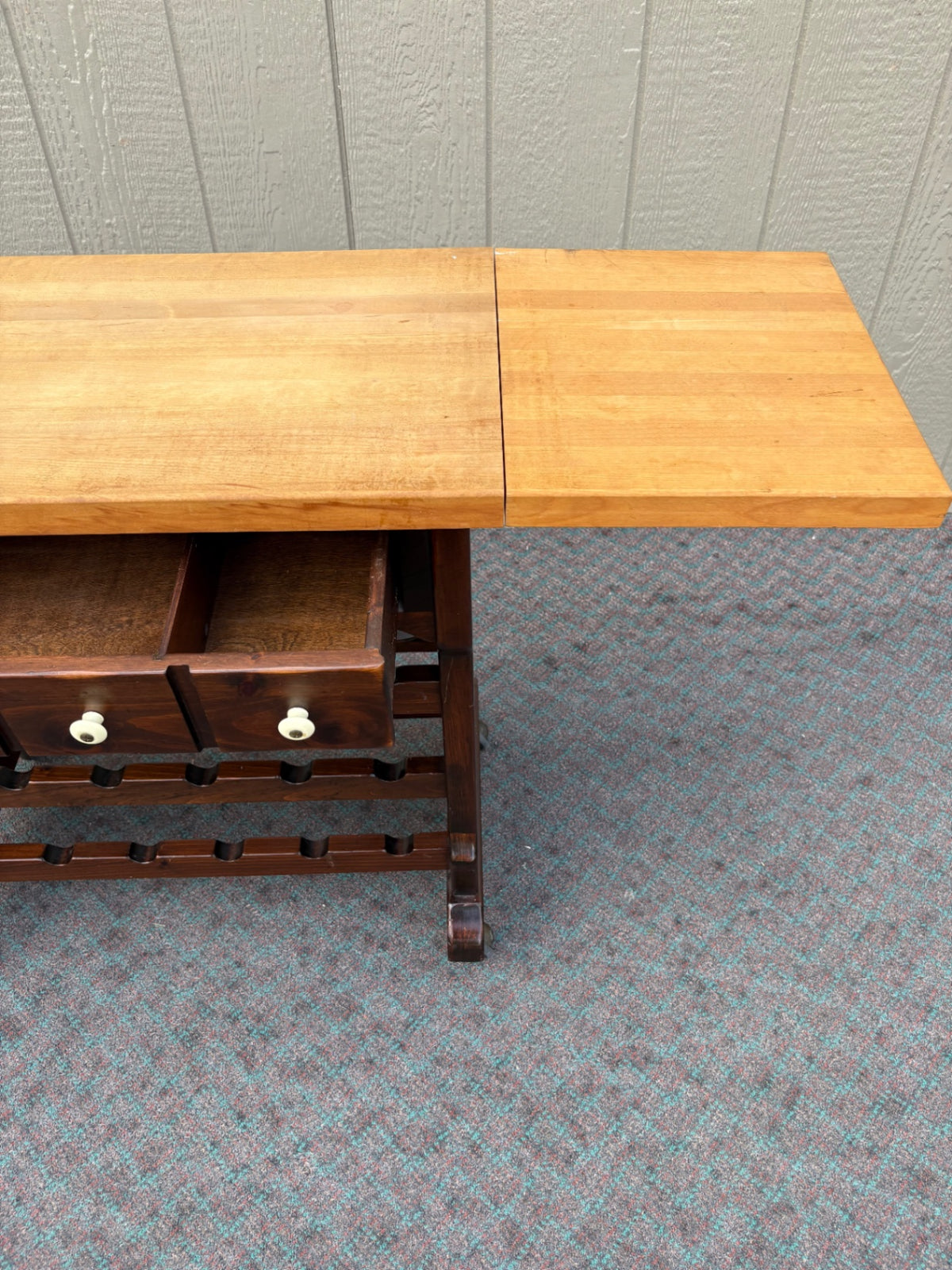 68056 Ethan Allen Drop-Leaf Wine Cart with Glass Rack and Drawers