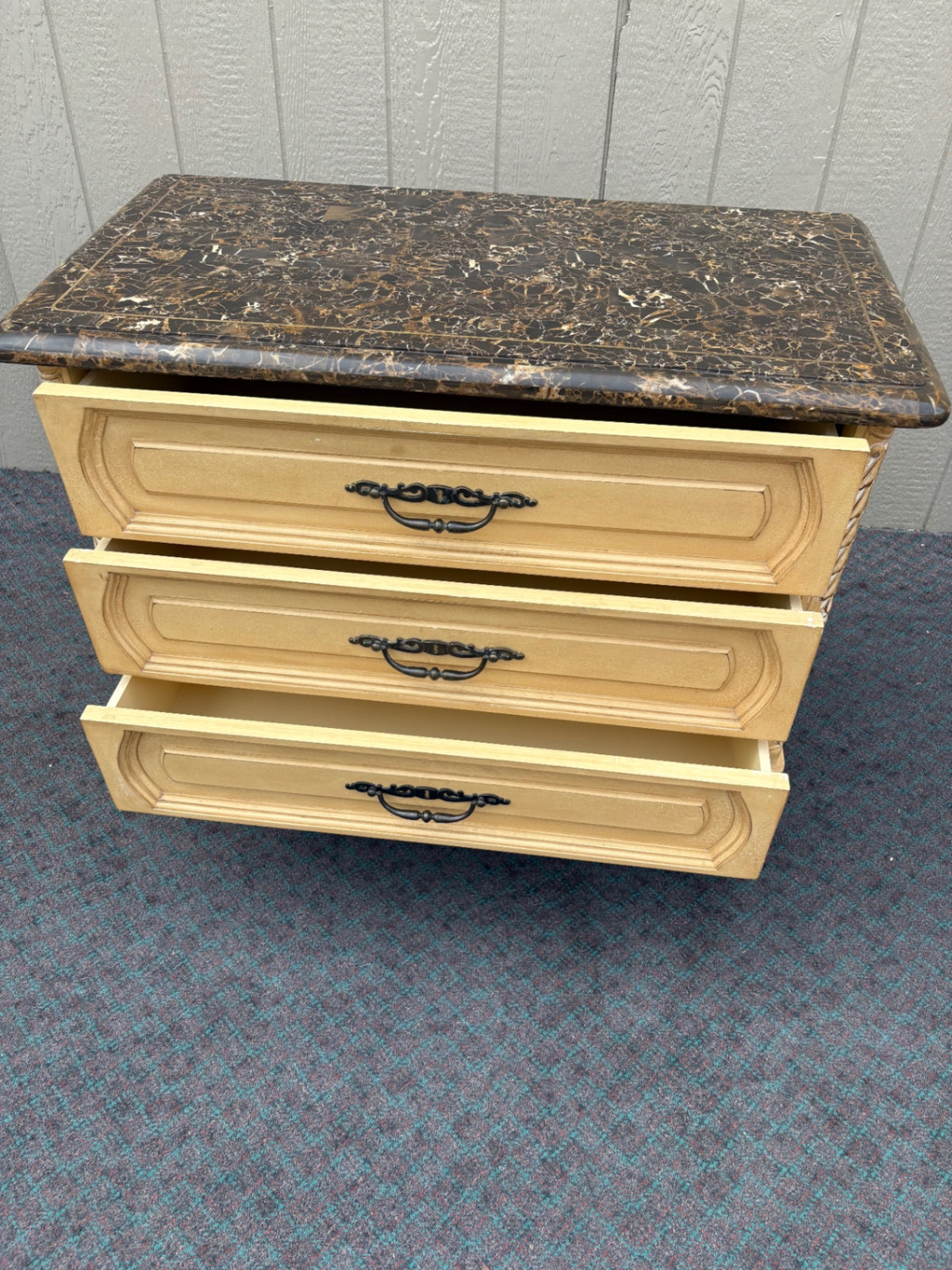 68078 Vintage French Provincial Marble Top Chest with Ornate Detailing