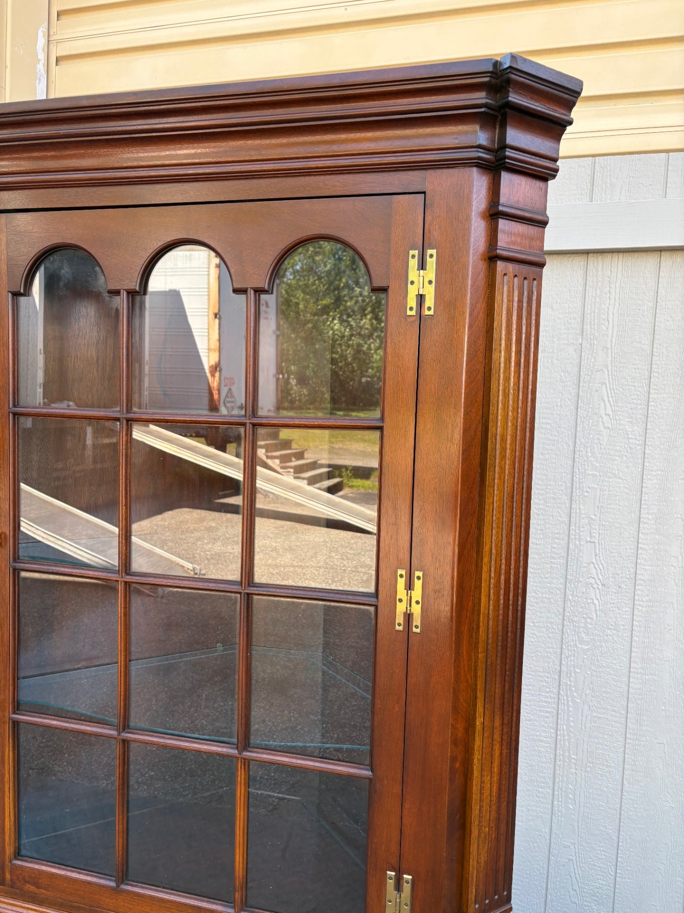 67701 Elegant Mahogany Corner Cabinet with Glass Doors and Shelves