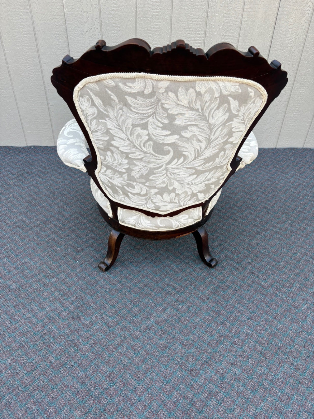 67760 Victorian Armchair with Ornate Carvings and Upholstery