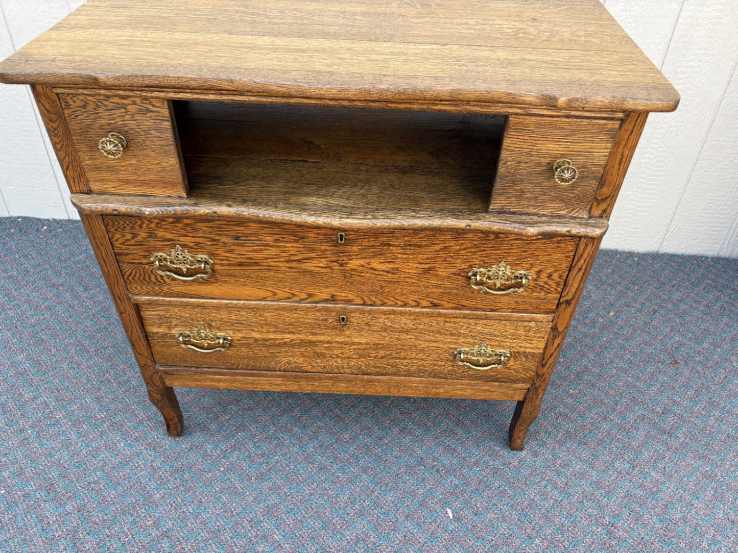 67692 Antique Oak Chest of Drawers with Open Shelf, Early 20th Century