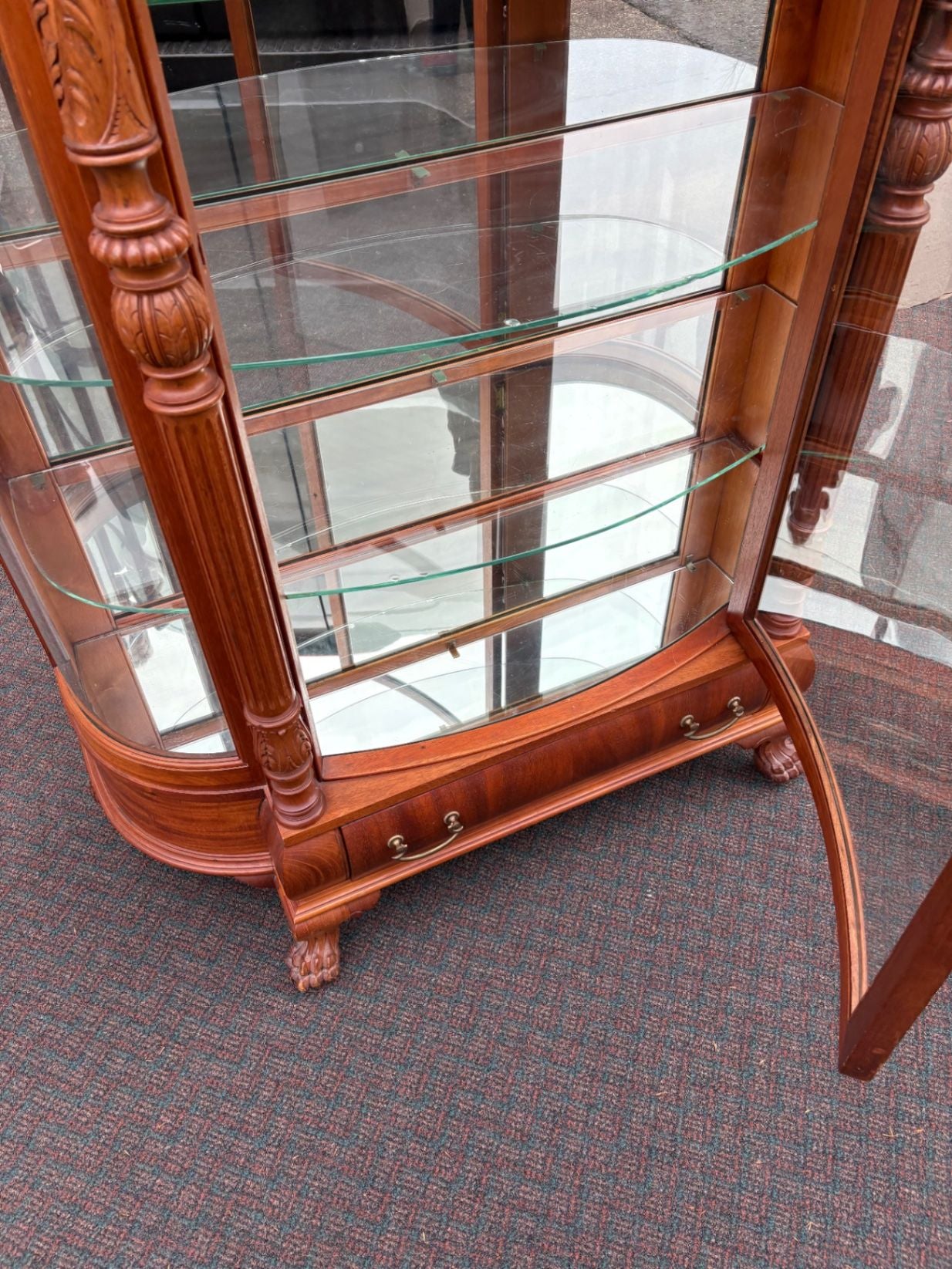 67624 Victorian Mahogany Bow Front Glass China Cabinet with Claw Feet