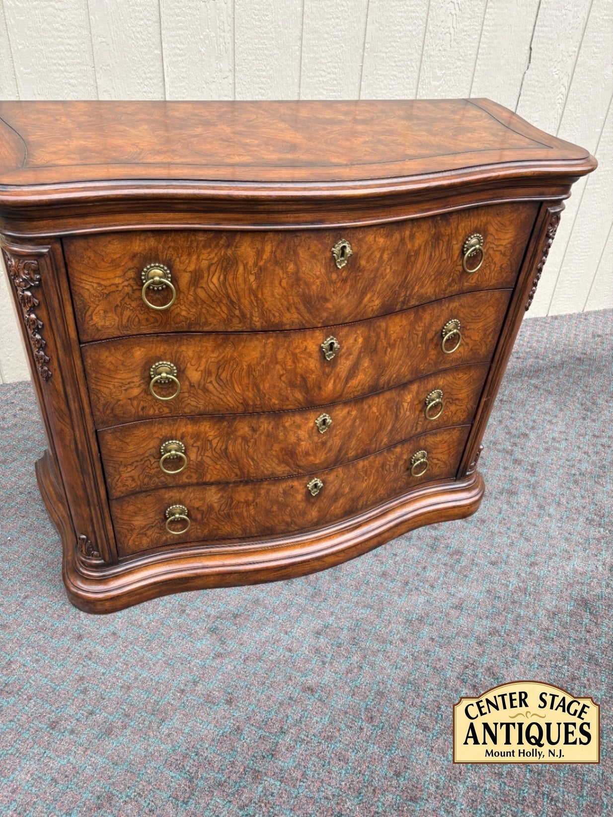 Henredon Traditional Burl Wood Chest with Carved Details