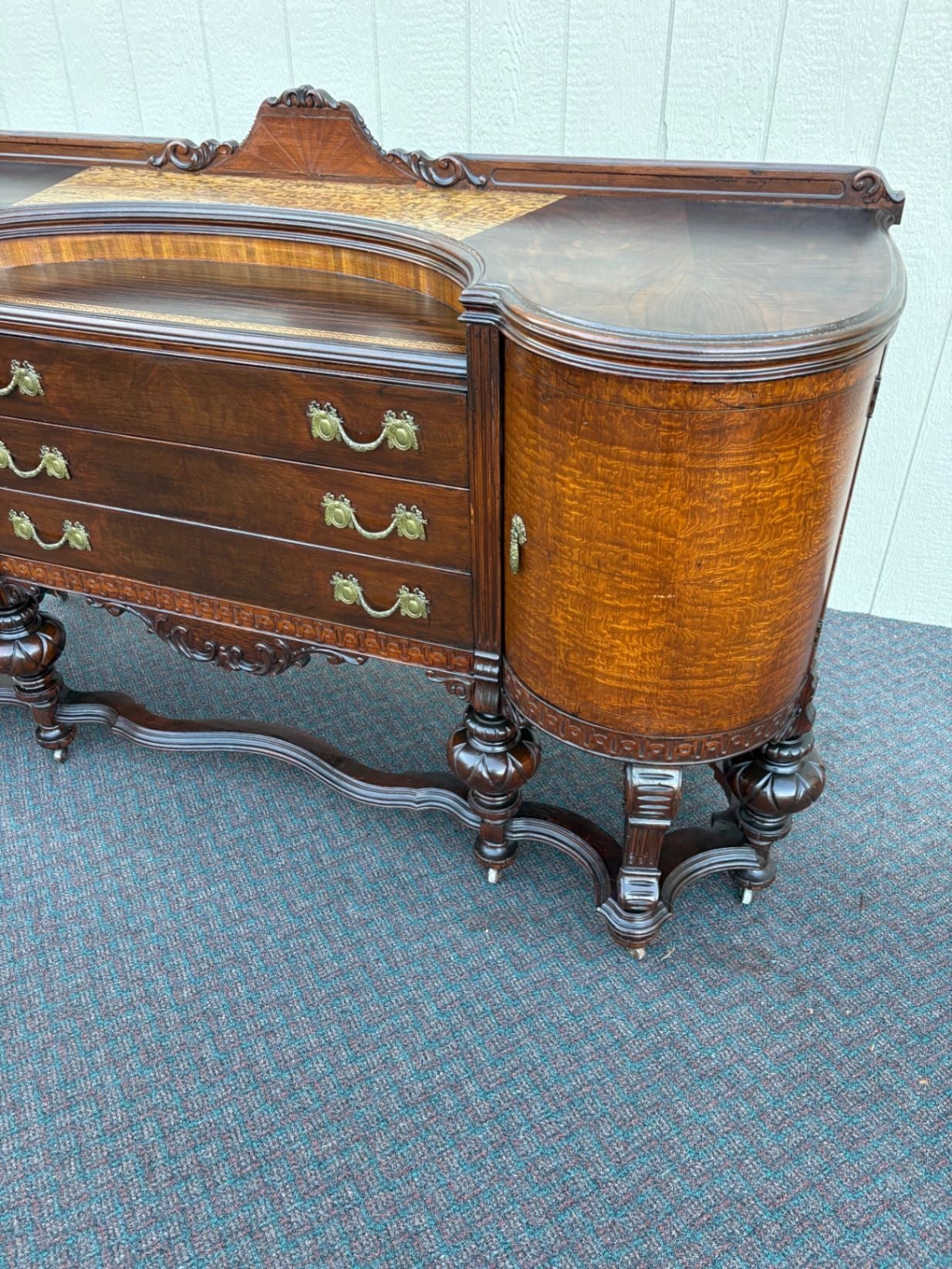 67513  Antique Victorian Sideboard Buffet with Ornate Carved Mahogany