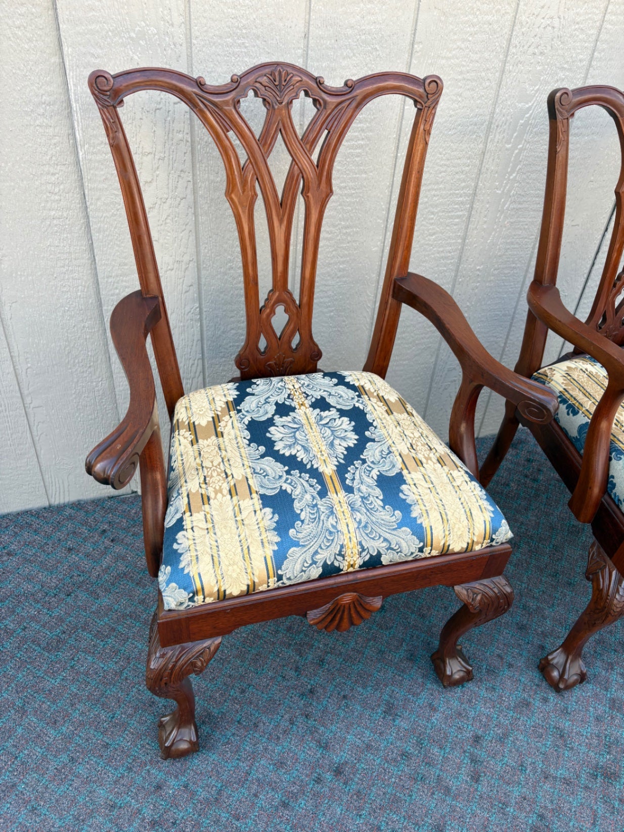 67965  Pair of Chippendale Style Mahogany Armchairs with Carved Details