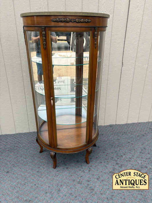 68002 Vintage Bow Front Glass Curio Cabinet with Floral Carvings