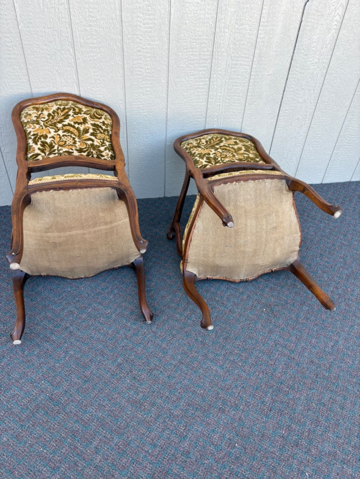 67413 Pair of French Louis XV Style Armchairs with Velvet Upholstery