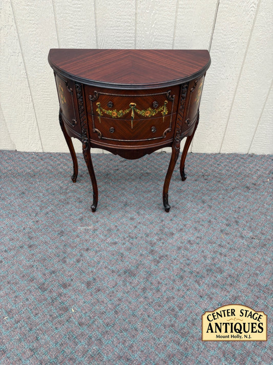 67966 Hand-Painted Demilune Chest with Floral Accents, Mahogany Finish