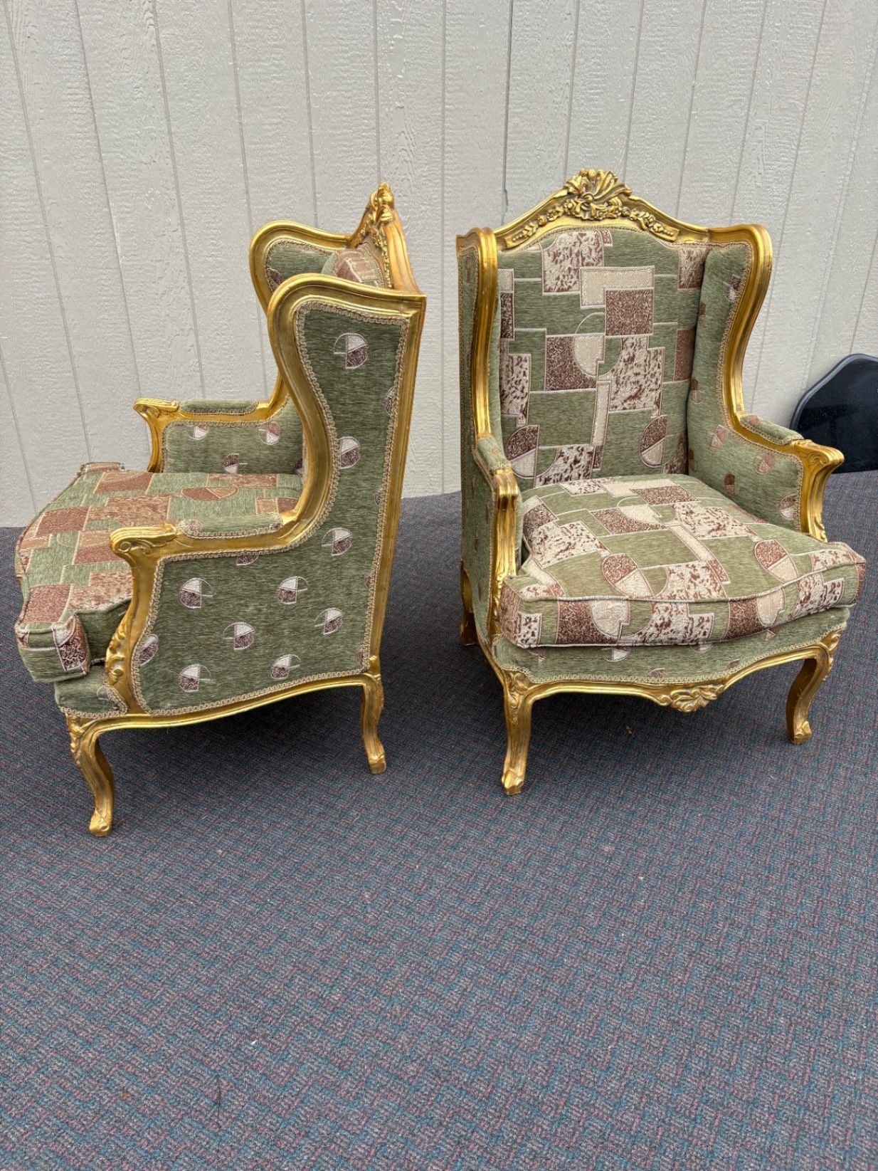 67516 Pair of Vintage French Provincial Gold Gilt Wingback Chairs