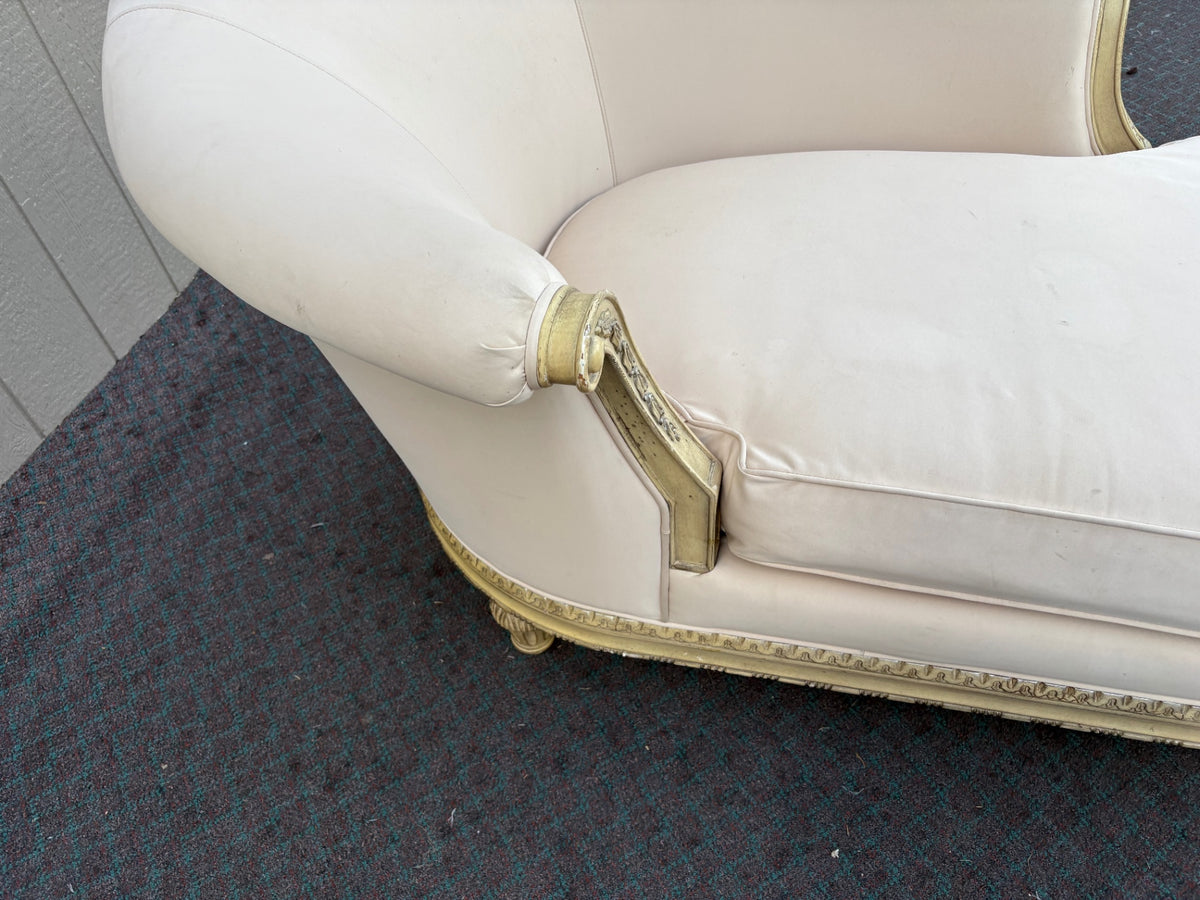 68137 Elegant Schnadig Chaise Lounge with Cream Upholstery and Ornate Trim