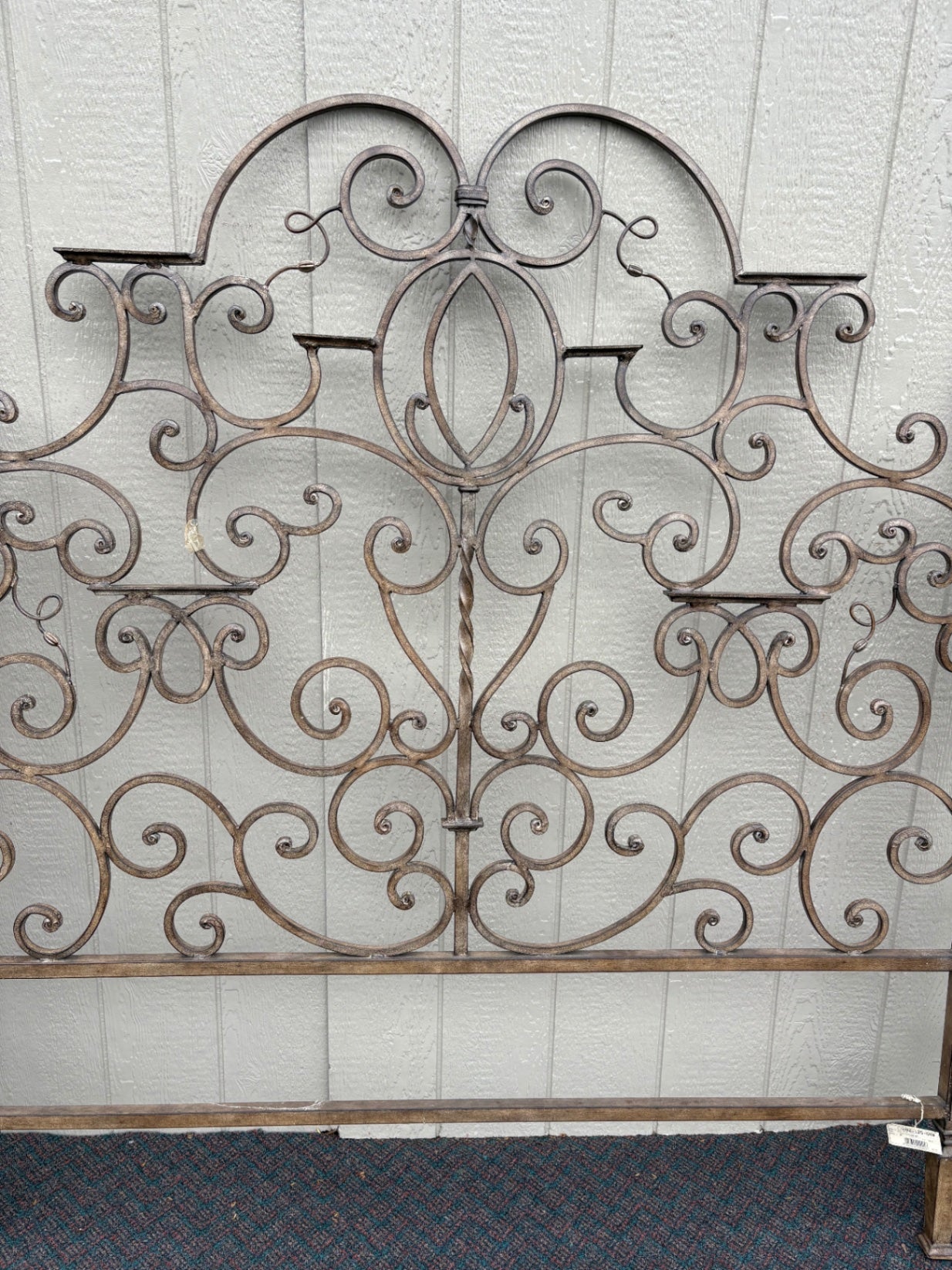 67711  Ornate Iron Scrollwork Queen Bed Frame with Twisted Posts