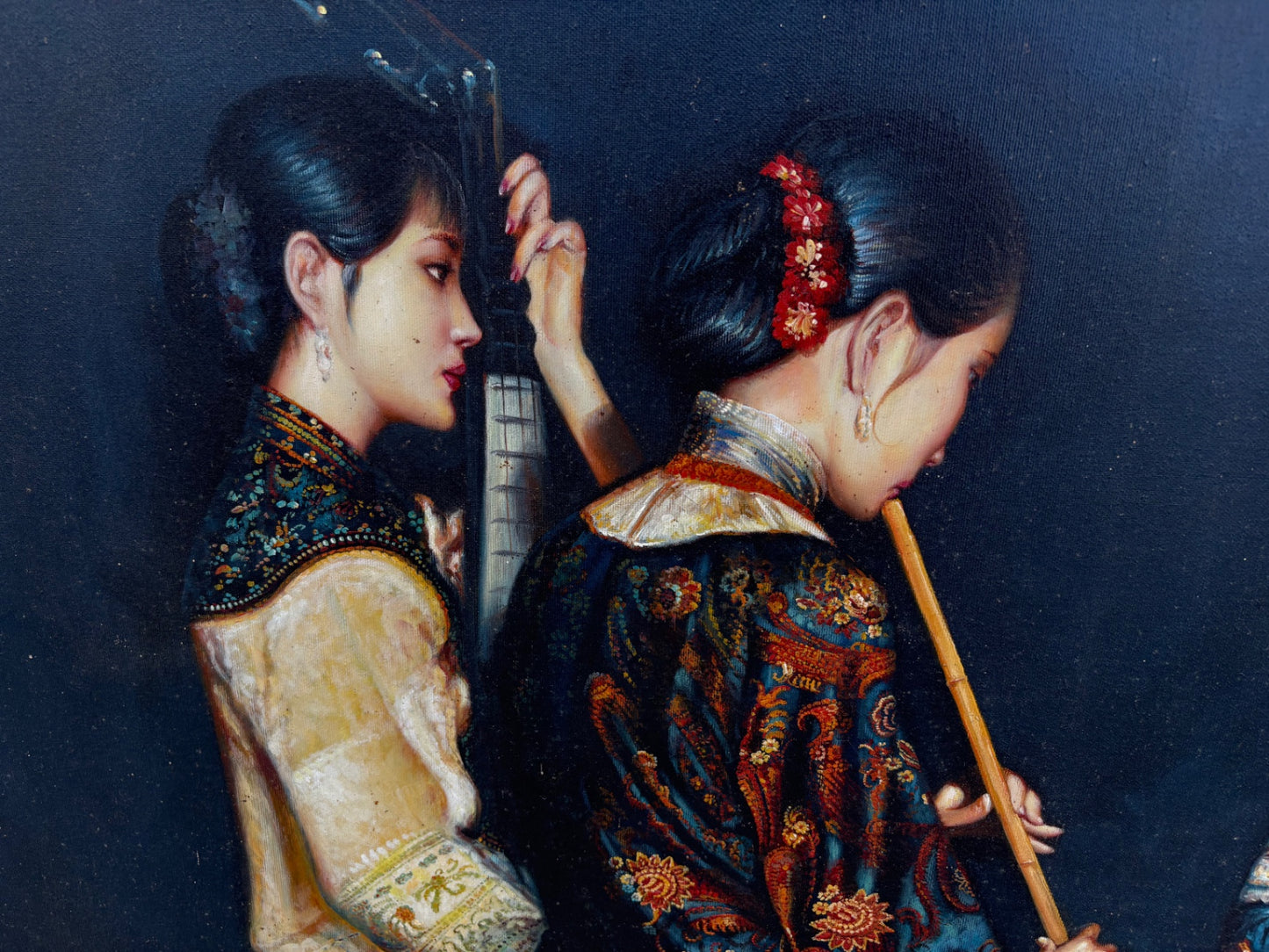 68037 Large Framed Oil Painting of Musicians in Ornate Gold Frame