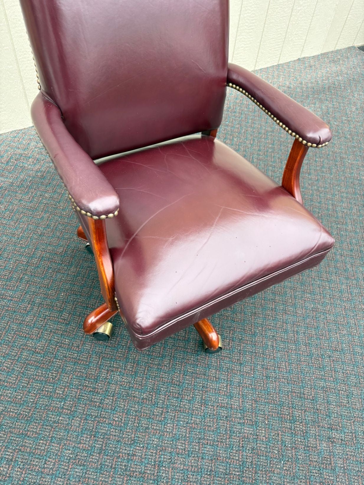 67507  Fairfield Leather Swivel Office Chair with Nailhead Trim