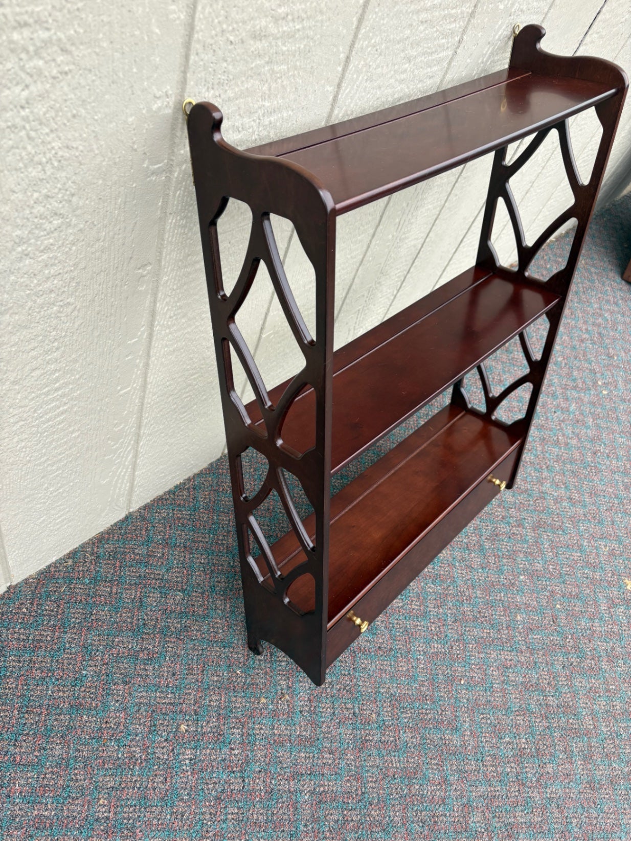 67719 Bombay Mahogany Wall Shelf with Drawer and Lattice Sides