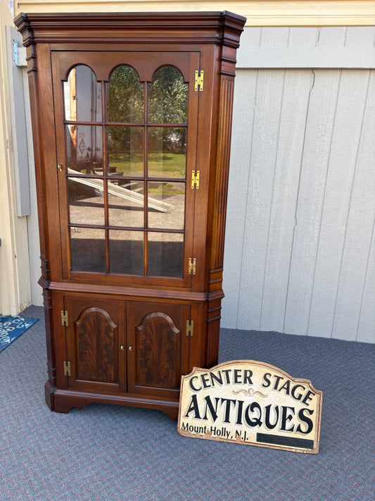 67701 Elegant Mahogany Corner Cabinet with Glass Doors and Shelves