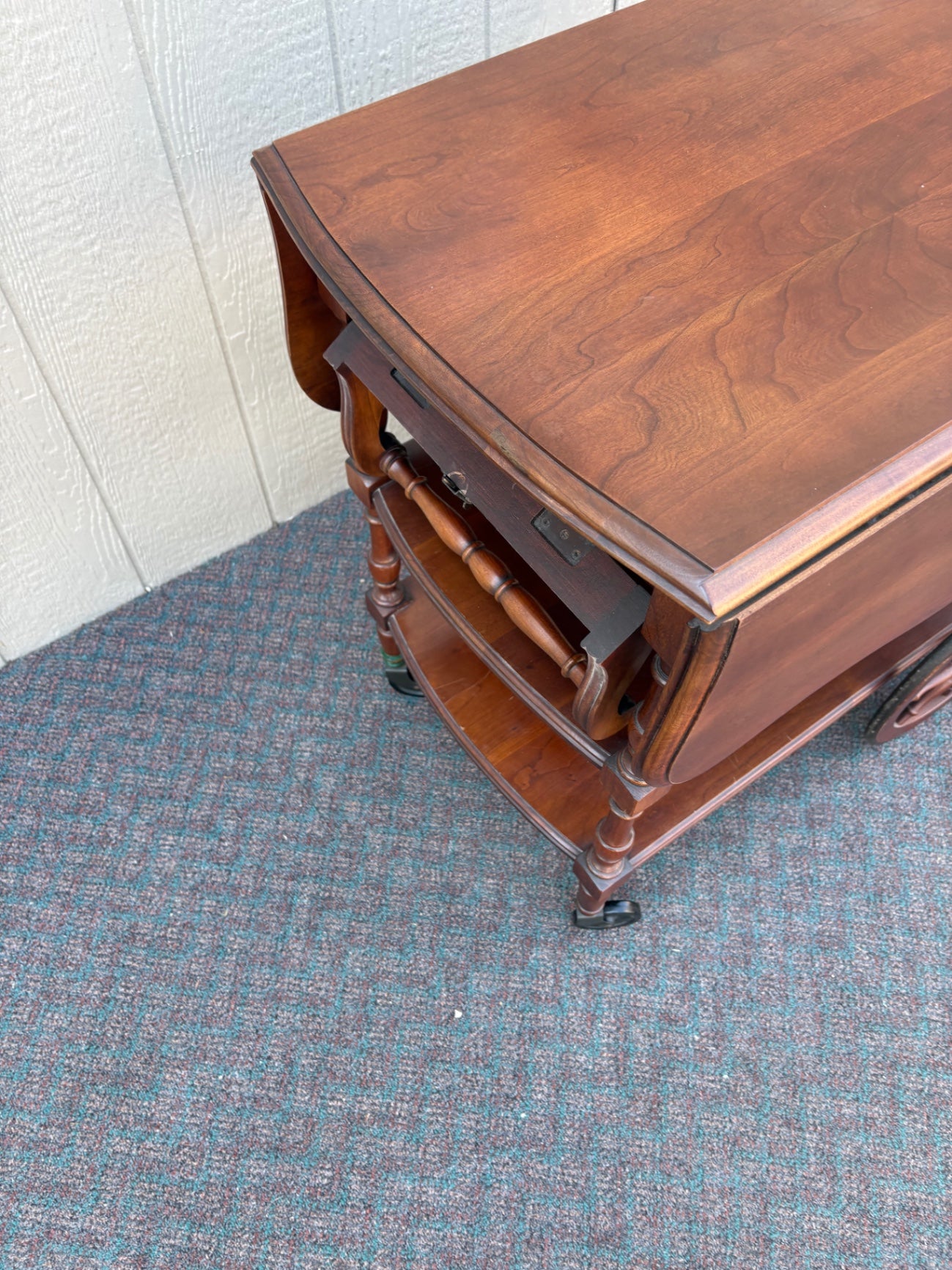 Pennsylvania House Cherry Wood Drop Leaf Tea Cart with Drawer