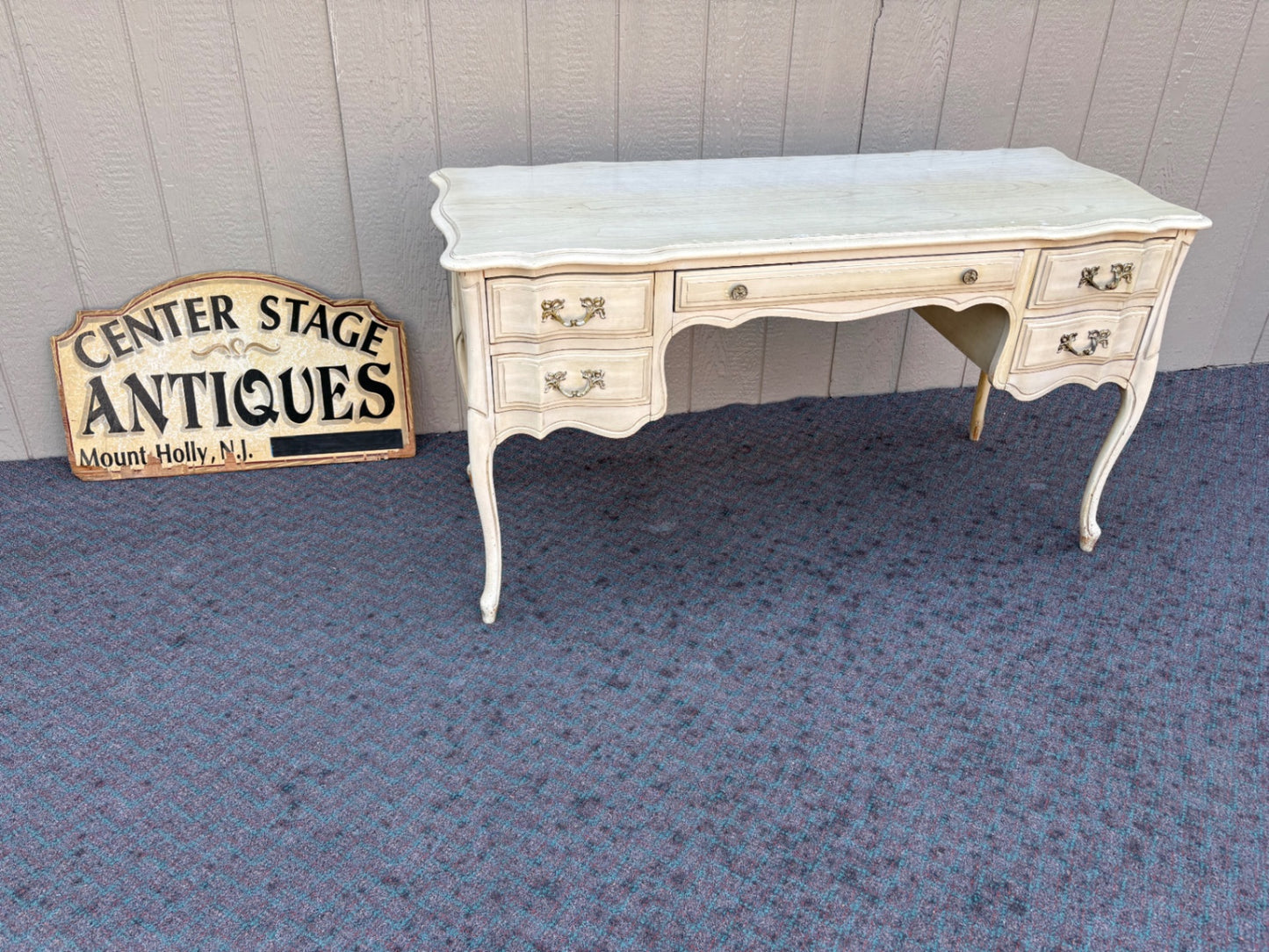 67950 French Provincial Style Vanity Desk in Distressed Cream Finish