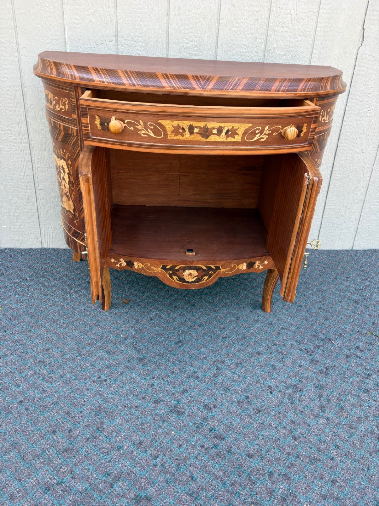 67887 Exquisite Inlaid Demilune Chest with Floral Marquetry