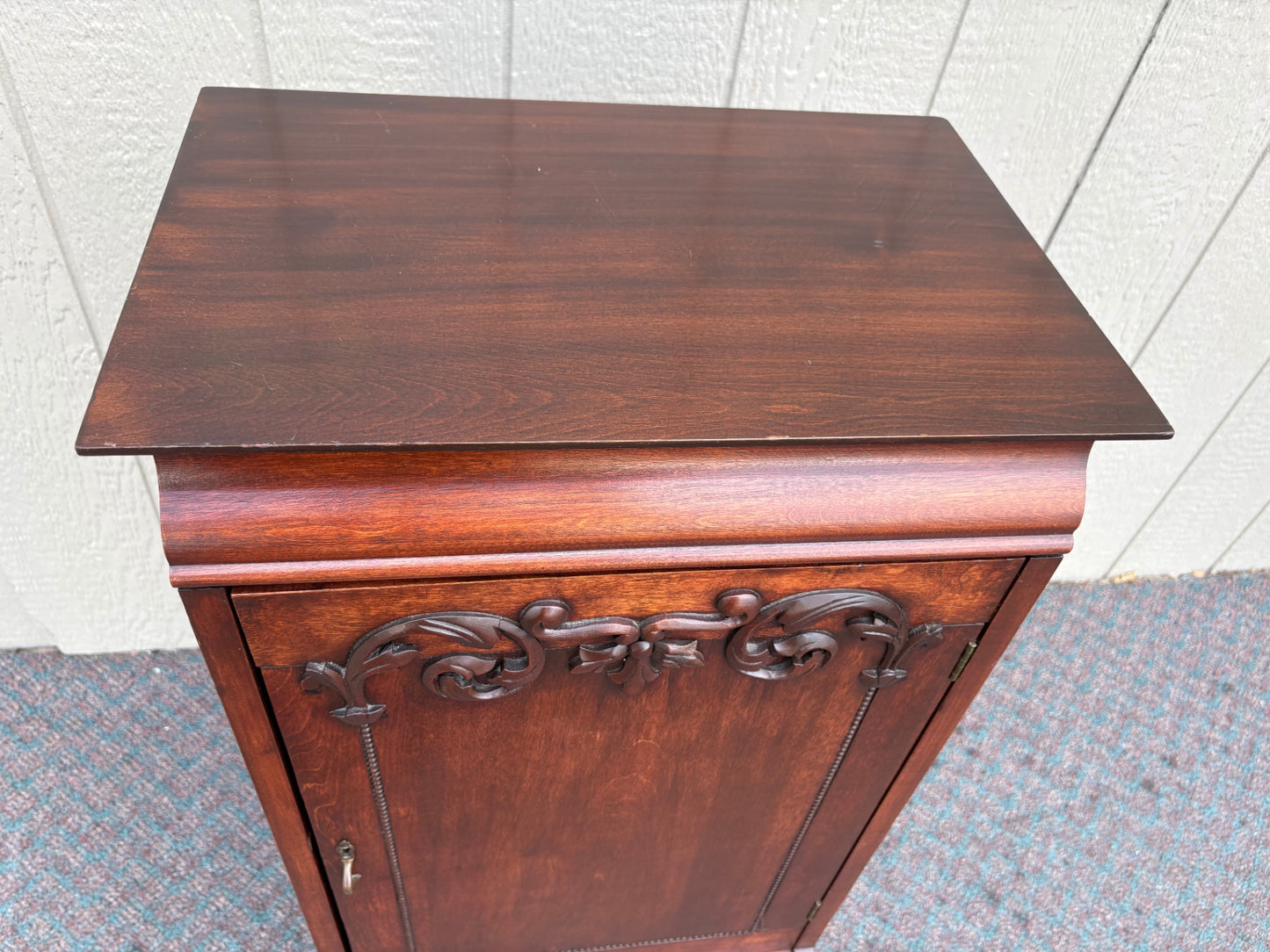 Antique Mahogany Sheet Music Cabinet with Carved Details