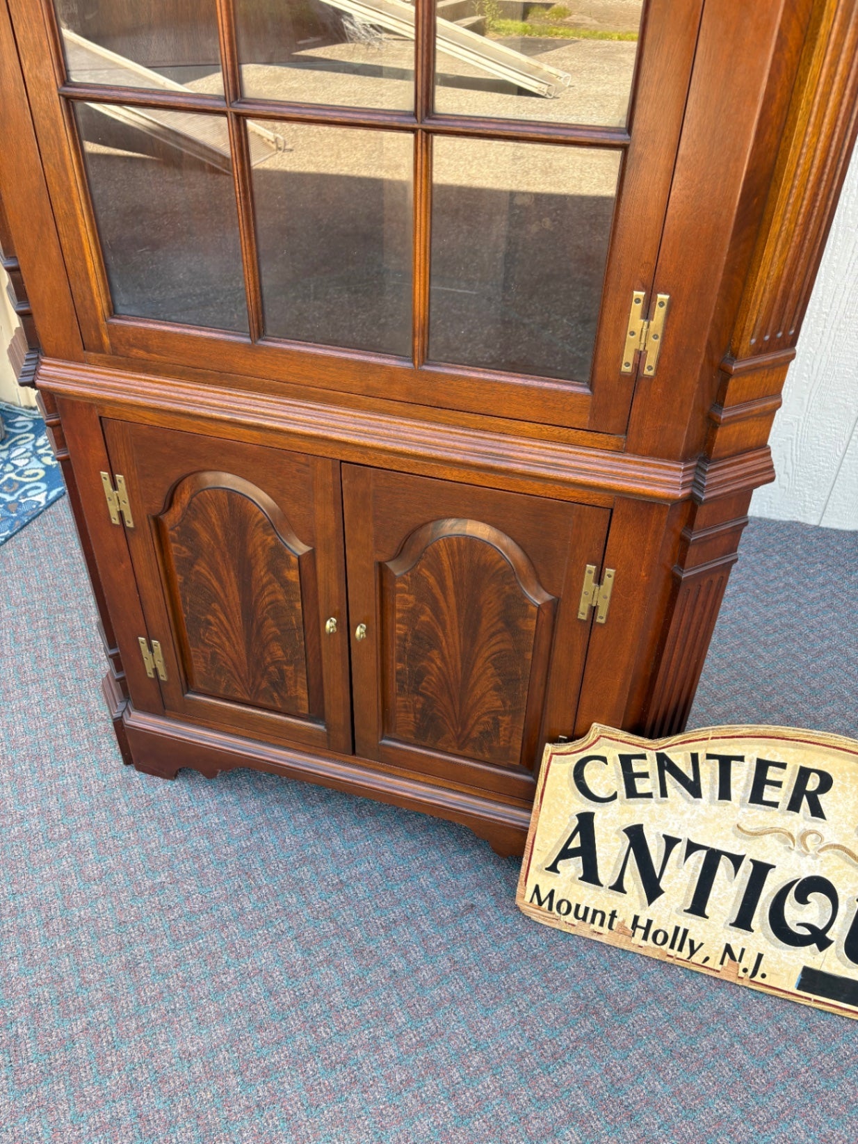 67701 Elegant Mahogany Corner Cabinet with Glass Doors and Shelves