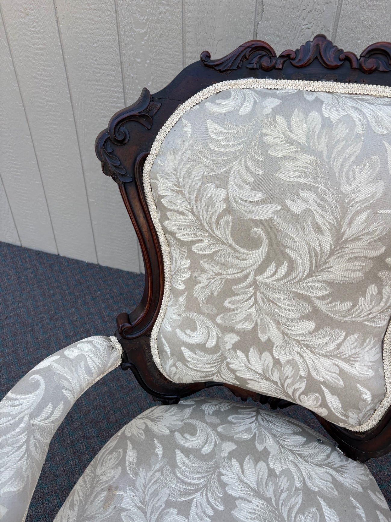 67760 Victorian Armchair with Ornate Carvings and Upholstery
